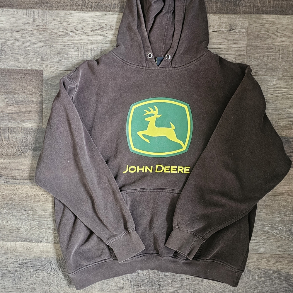 John Deere Green and Yellow Logo Brown Hoodie